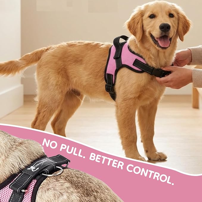 No Pull Reflective Adjustable Dog Harness With Handle- Comfortable Soft All Weather Mesh, Easy On Puppy Harness For Small Medium and Large Dogs (Pink) Large - Image 6