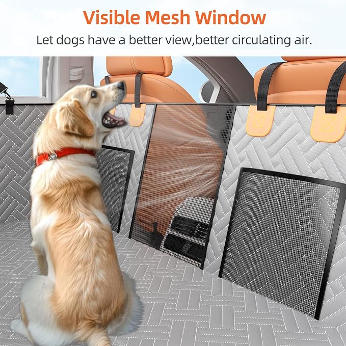 Back Seat Extender for Dogs,Hard Bottom Car Seat Cover for Dogs | With Mesh Window,Waterproof Backseat Pet Cover Hard Bottom-Dog Car Seat Cover for Back Seat Dog Hammock for Car/SUV (L-Grey) - Image 4