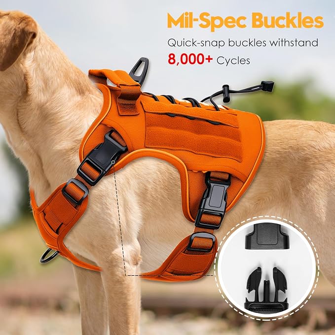Heavy-Duty Tactical Dog Harness for Large Dogs, No Pull Adjustable Reflective Pet Vest with Molle System, K9 Military-Grade Control for Service Training, Outdoor & 10+ Breeds, Orange, X-Large - Image 3