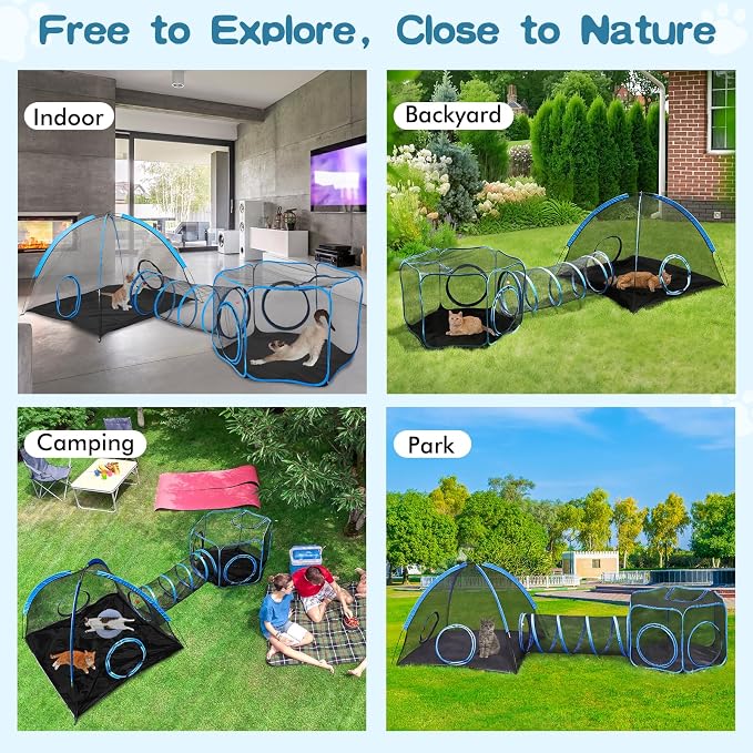 3-in-1 Outdoor Cat Enclosure, Portable Catio Tent with Tunnel | 2 Rooms & 1 Tunnel, Breathable Mesh, Carry Bag, Interactive Toys, Multi-Entry Doors, Indoor & Outdoor Use for Small pets - Image 7