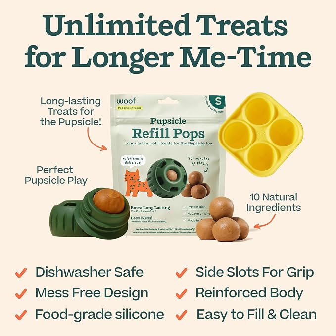 WOOF Starter Pack Dog Treat Toy for Small Dogs 10-25 lbs | Long-lasting enrichment kit, Pupsicle toy included, reusable treat mold, chicken Pops, DIY frozen treats - Image 7