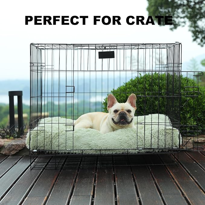 Bedfolks Waterproof Dog Crate Bed, Plush Large Dog Pad, 35"x23", Sage Green | Faux Fur Plush Cover, Removable Washable Outer, Waterproof Inner Lining, Non-Slip Base, Crate Pad and Dog Pillow - Image 3
