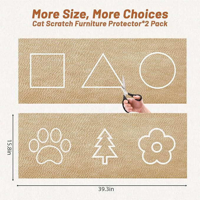 78.7" x 15.8" Cat Scratch Furniture Protector | Trimmable DIY Self-Adhesive Strong Adhesion, Won't Fall Off, Easy to Use, Leaves No Residue, for Couch, Sofa, Wall & Door - Image 2