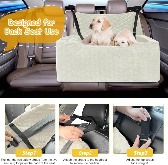 Dog Car Seat for Medium/Large Dog Booster Seat Under 60 lbs or 2 Small Dogs, Multi-Functional Pet Car Seat with Thick Cushion, 2 Safety Leashes (White) - Image 5