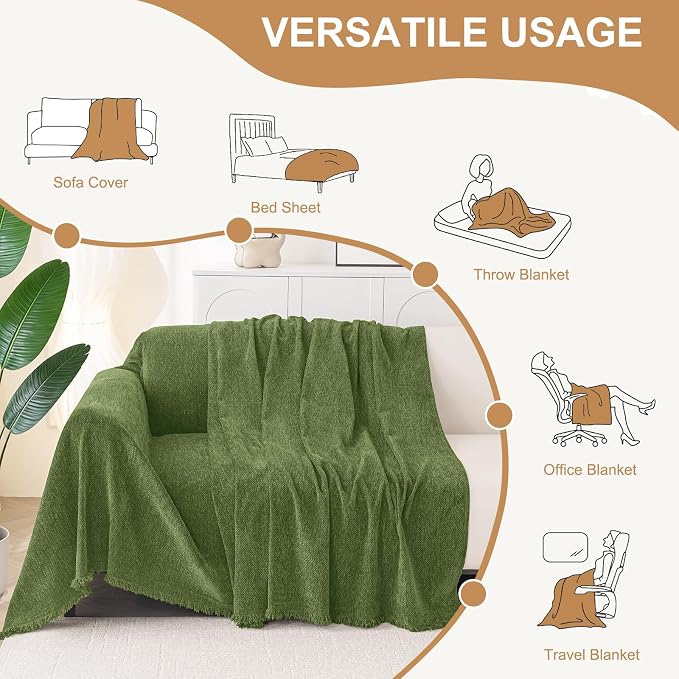 Smiry Couch Cover for Dogs, Chenille Sofa Covers for 3 Cushion Couch | Washable Soft Sofa Slipcover for Pets, Thick Sectional Furniture Protector with Tassels (Green, 88.5x134 Inch) - Image 6