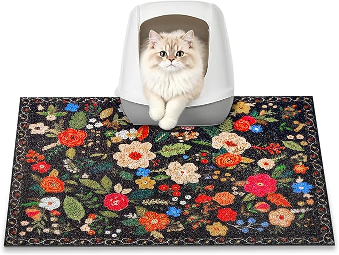 Cat Litter Mat, 24" x 16" Litter Box mat, Traps 100% Litter, Non-Slip Kitty Litter Trapping mats, Small Cute Litter mat, Easy Clean for Scatter Control, Bohe cat Food mat, Urine Waterproof by YOSEPATI