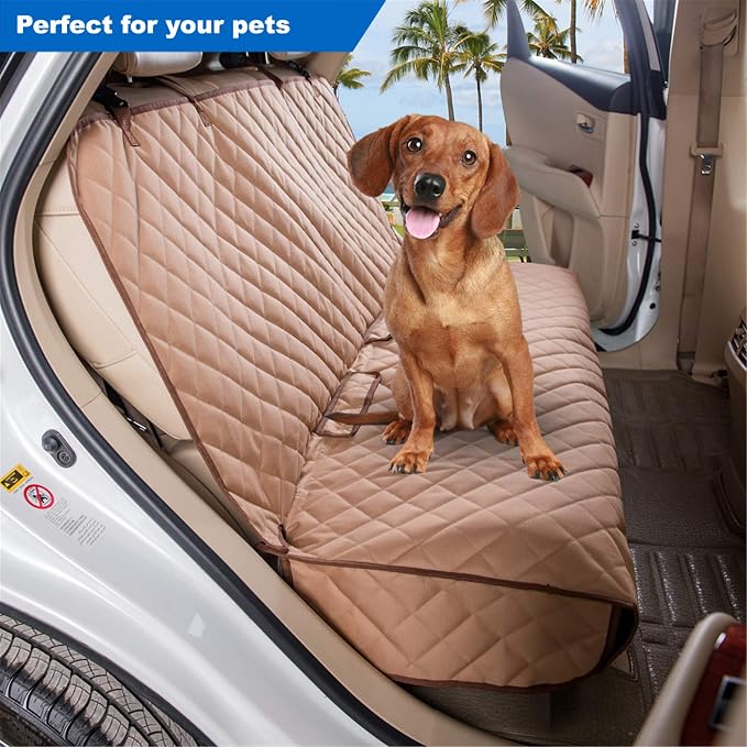 VIEWPETS Bench Car Seat Cover Protector, Waterproof Heavy-Duty, Tan | Nonslip Dog Back Seat Cover Protect from Mud, Spills, Scratches, Machine Washable, Universal Fit for Vehicles, Trucks&SUVs - Image 3