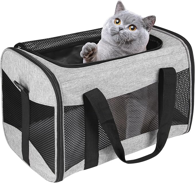 Cat Carrying Case - Pet Carrier Airline Approved, Protable and Breathable Pet Travel Carrier Removable Fleece Pad, Collapsible Cat Carrier Dog Carrier for Medium Cats Small Cats Dogs (X-L Grey&Black) by home