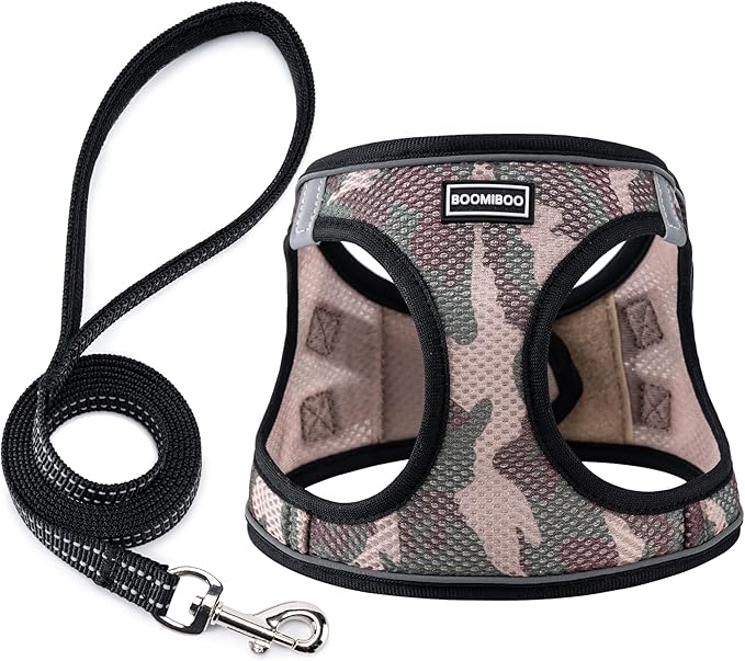Dog Harness with Leash Set, Step-in Adjustable Puppy Pet Vest, Camo Set M | Lightweight Breathable Air Mesh, Night Safety Reflective, No Pull Puppy Vest Harnesses for Small Medium Large Dogs, Cats by BOOMIBOO