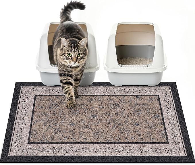 33"x22" Cat Litter Mat Waterproof Non-Slip Litter Trapping Pad | Soft Mesh Litter Box Mat With A Decorative Pattern Captures Scatter Effectively To Keep Floors Clean And Tidy by Hedgeink