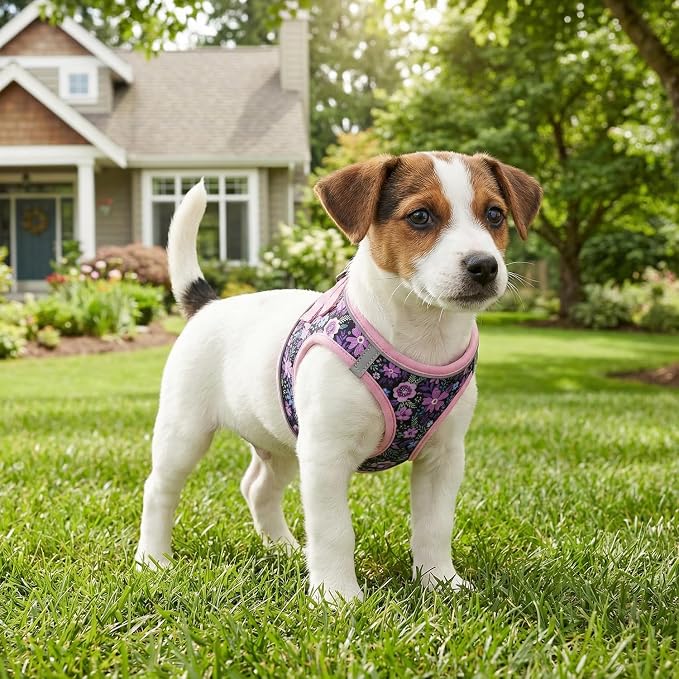 Mihqy Step in Dog Harness and Leash Set, Breathable Mesh, Pink Floral,S | Reflective, Adjustable No Pull Harnesses for Small Dogs Puppy and Cats, Lightweight Vest Harnesses, Fashion Floral Design - Image 4