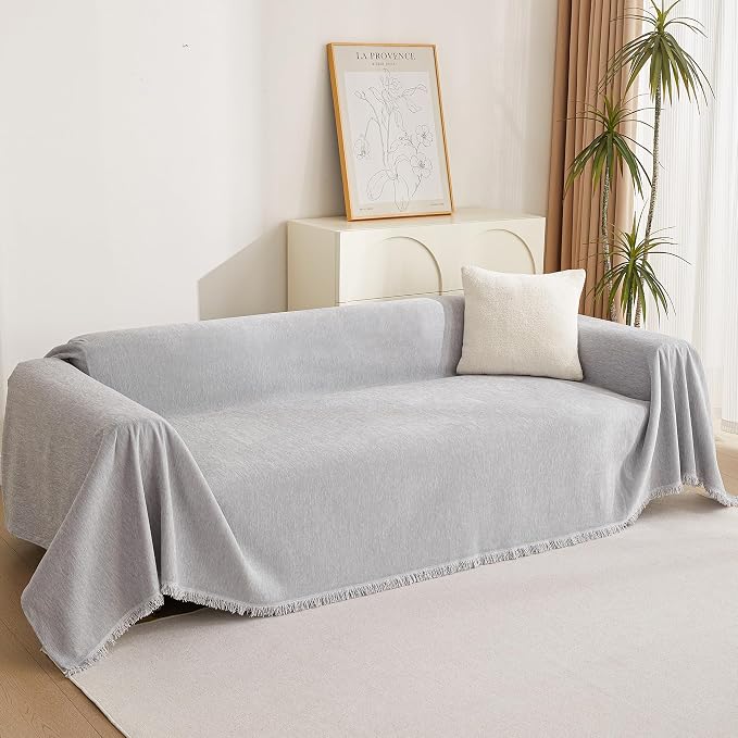 MYSKY HOME Sofa Cover for Dogs Washable for Sofa Boho Couch Cover, Cover for Sofa Couch Cover Blanket Thick Durable Sectional Couch Covers Furniture Protector, 71"x 150", Light Gery - Image 9