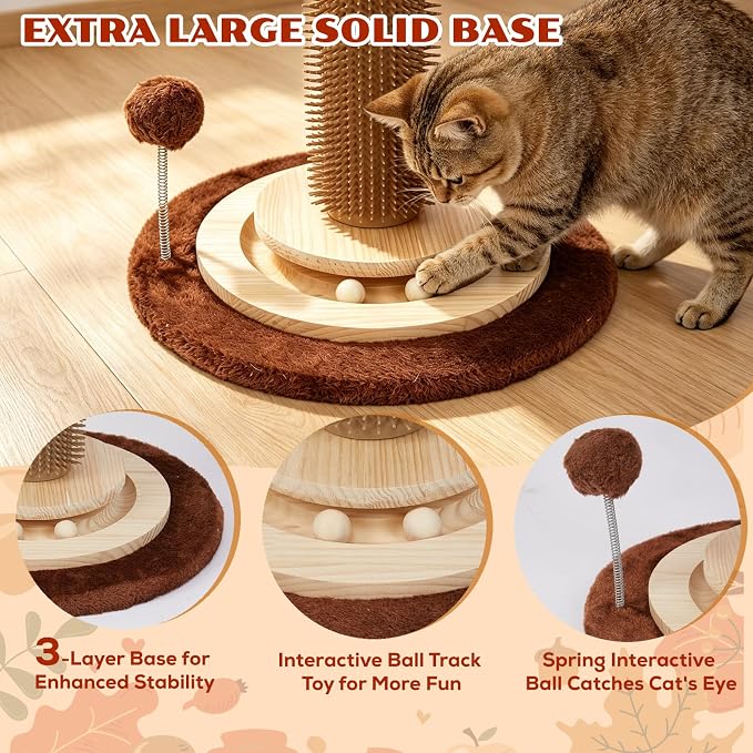 Cat Scratching Post, 46" Tall Scratcher Post for Indoor Adult Cats | Heavy Duty Scratching Post 100% Natural Sisal, Stable 3-Layer Wood Base, Hanging Ball and Track Toy for Indoor Adults Cats - Image 3