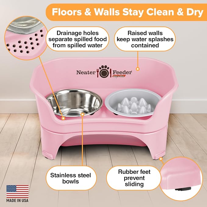 Neater Feeder Express Mess Proof Dog Bowls Elevated for Medium and Large Breed – Made in USA – No Spill Raised Slow Feeder Elevated Dog Bowl Stand, Slow Feed Food and Water Bowl Set, Pink - Image 5