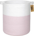 COMFY-HOMI XXL Large Laundry Basket with Handles Blanket Baskets Living Room|Woven Cotton Rope Decorative Basket Laundry Hamper Baby Basket Nursery Dog Toy Storage Organizer Bin-16”x18”-White/Pink by COMFY-HOMI