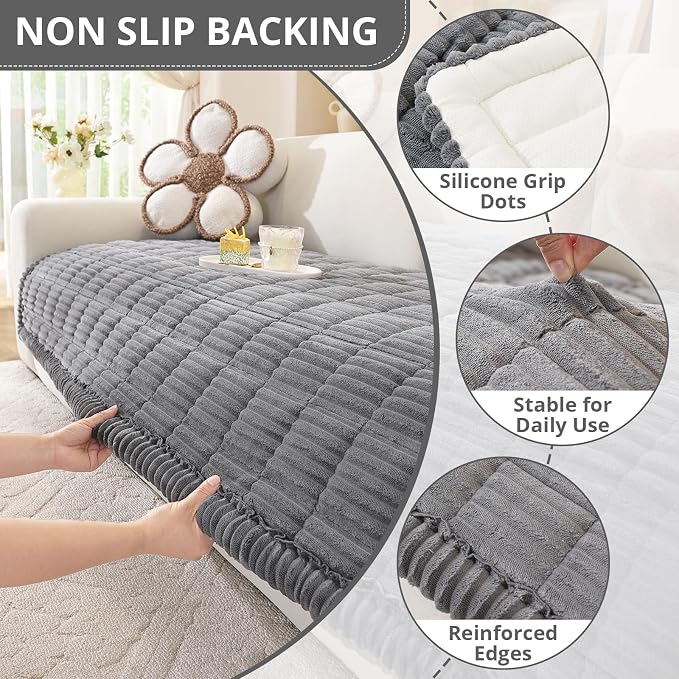 OstepDecor Couch Cover for Dogs, Washable Non Slip Sofa Cover for Pets | Soft Couch Covers for Sofa, Loveseat and Sectional, Furniture Protector Against Pet Hair & Dirt (27.6" x 70.9", Dark Grey) - Image 5