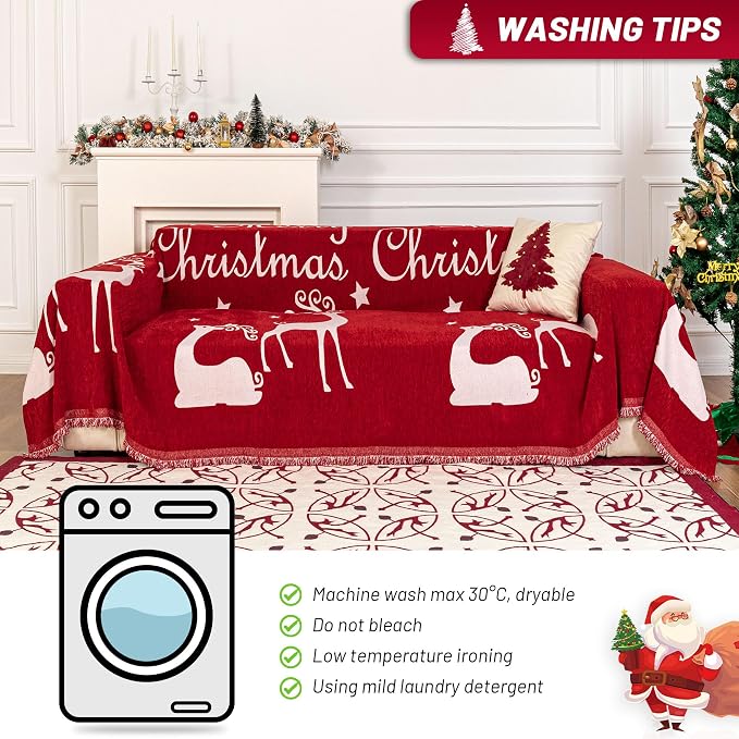 MYSKY HOME Christmas Couch Cover Sofa Cover, Couch Covers for 3 Cushion Couch Sofa Pet Friendly, L Shaped Couch Cover, Sectional Couch Covers Non Slip Furniture Protector for Kids, Dogs, 71"x134", Red - Image 5