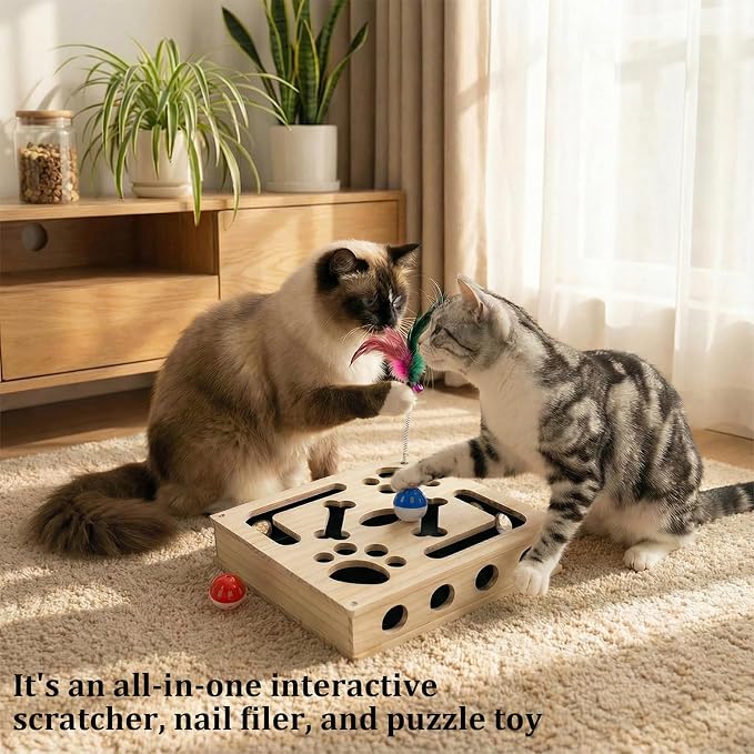 Cat Scratch Puzzle Enrichment Box, Cat Nail File Enrichment Box Sandpaper, Interactive Cats Treat Toy Stress Free, Scratchers that Trim Nails - Image 7