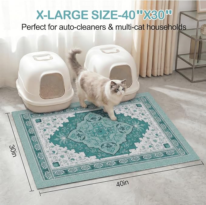 Glittme Cat Litter Mat with Non-Slip Bottom Litter Box Mat 40"X30" Litter Trapping Mat Easy to Clean Washable Cat Food Mat for Kitty,XL - Image 6