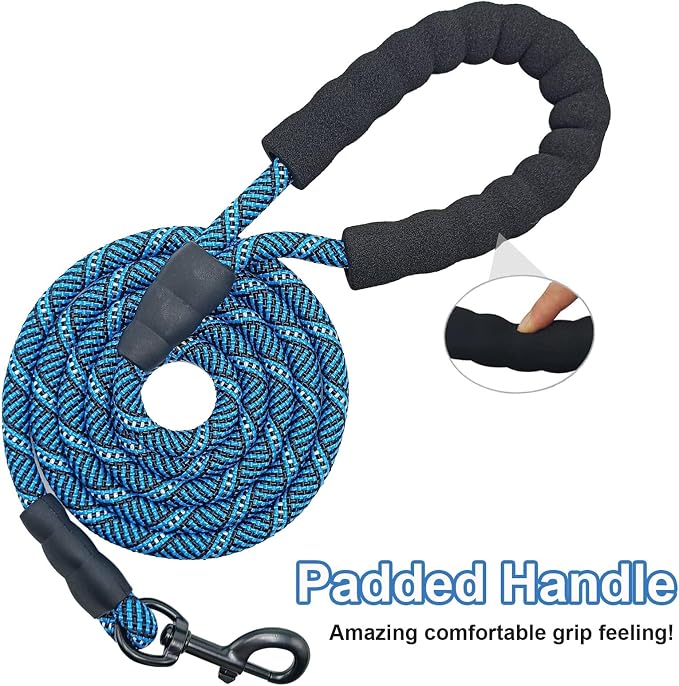 MayPaw Rope Dog Leash 3/6/8/10/12/15/20/30 FT, Heavy Duty Nylon Pet Leash, Soft Padded Handle Thick Lead Leashes for Large Medium Dogs (1/2" * 6', Blue Black) - Image 3