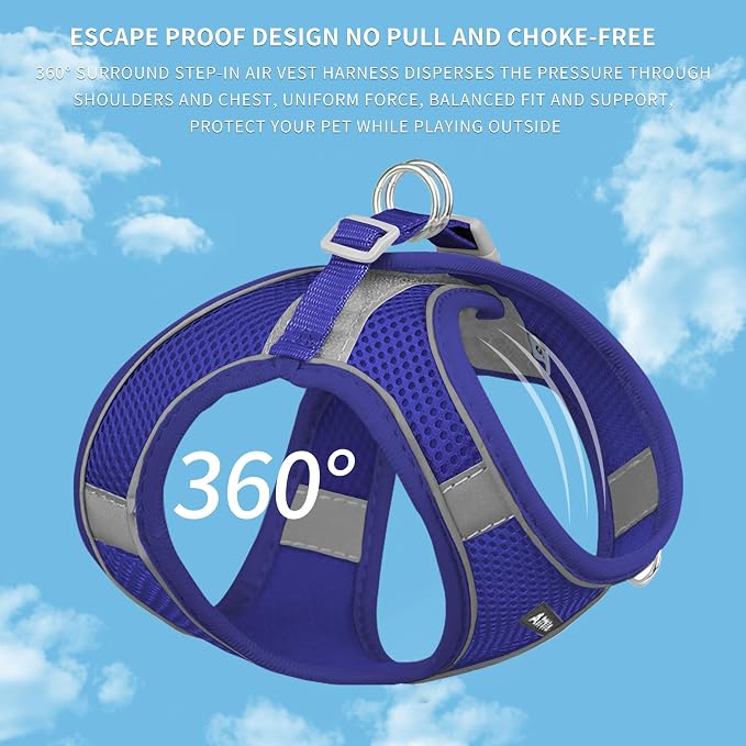 AIITLE Dog Harness and Leash Set, Step-in Puppy Pet Vest, Royal Blue XS | Light, Soft, Breathable Air Mesh, Escape-Proof, Easy on and Remove with Hook & Loop, Secure Reflective for Walking - Image 9