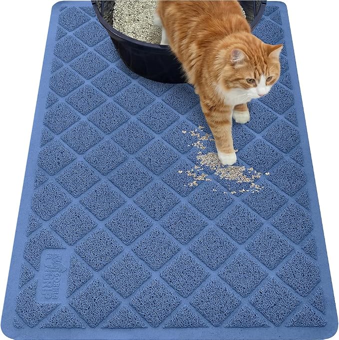 GORILLA GRIP Cat Litter Box Mat, 35x23, Cushioned Coil Mesh Litter Trapping Mats, Scatter Control Supplies for Less Mess, Phthalate Free, Ultra Deep Catch Grooves, Rinse or Vacuum to Clean, Navy Blue by Unknown