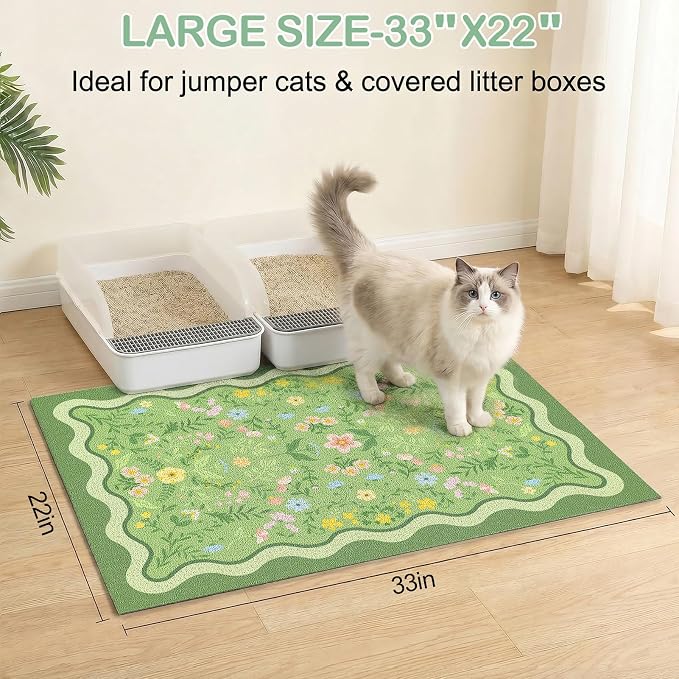 Glittme Cat Litter Mat, 33"x22" Non-Slip Washable Trapping Mat for Cats | Litter Trapping Mat With Thick PVC Coil To Catch Scatter, Soft On Paws And Waterproof Bottom To Protect Floors - Image 6