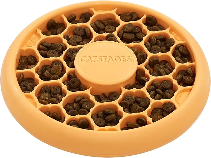 Catstages Slow Feeder Bowl & Treat Puzzle Cat Toy, Aids Digestion, 6.6" | Holds 1/2 Cup of Wet or Dry Food, 30 Treat Compartments, Non-Slip Base, Easy Clean, No BPA, Enrichment, Indoor Cats & Kittens by Catstages