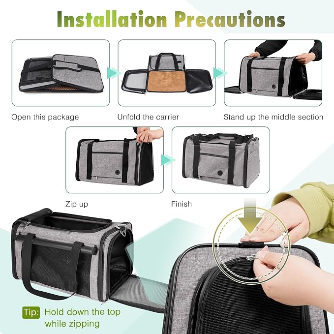YUDODO 25lbs Cat Carrier Lightproof Soft Sided Pet Carrier for Large Cat | Airline Approved, Lightproof Breathable Design, Side Pockets, Durable Mesh, Foldable and Portable, Grey - Image 8