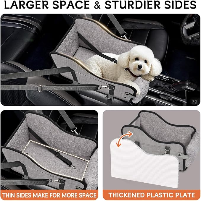 TKYZ Center Console Dog Car Seat for Small Dogs,for Car/SUV/Small Truck | Soft Pillow,Double fixation,Scratch-Resistant Fabric,Pet Booster with Safety Belt,Puppy Car Seat for Small Dogs 0-11 lbs - Image 7