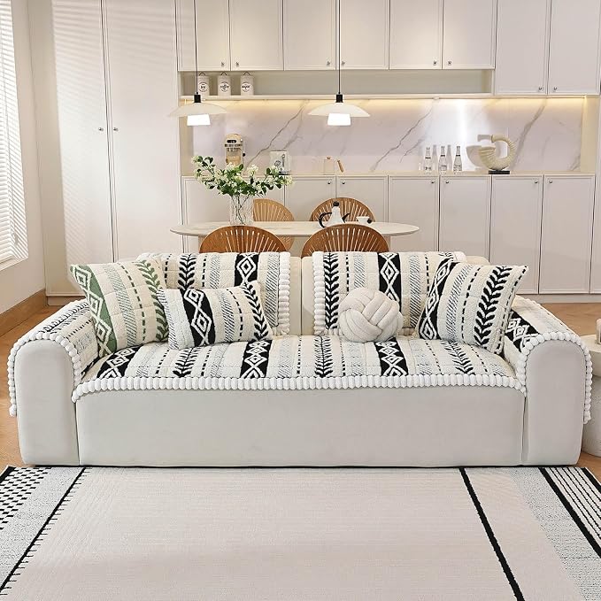 Couch Cover for Dogs, Washable Non-Slip Boho Geometric Pet Sofa Protector, Soft Sofa Slipcovers Cushion Protector for Dogs and Cats. (Black, 27.6" x 59.06" x 1.5") - Image 2