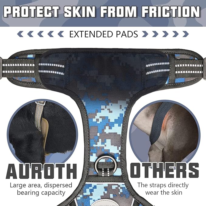 Auroth Tactical Dog Training Harness No Pulling Front Clip Leash Adhesion Reflective K9 Pet Working Vest Easy Control for Small Medium Large Dogs Blue Camo XL | Easy Control Handle, Adjustable, Reflective, Military K9, for Doberman Husky Walking Huntin... - Image 3