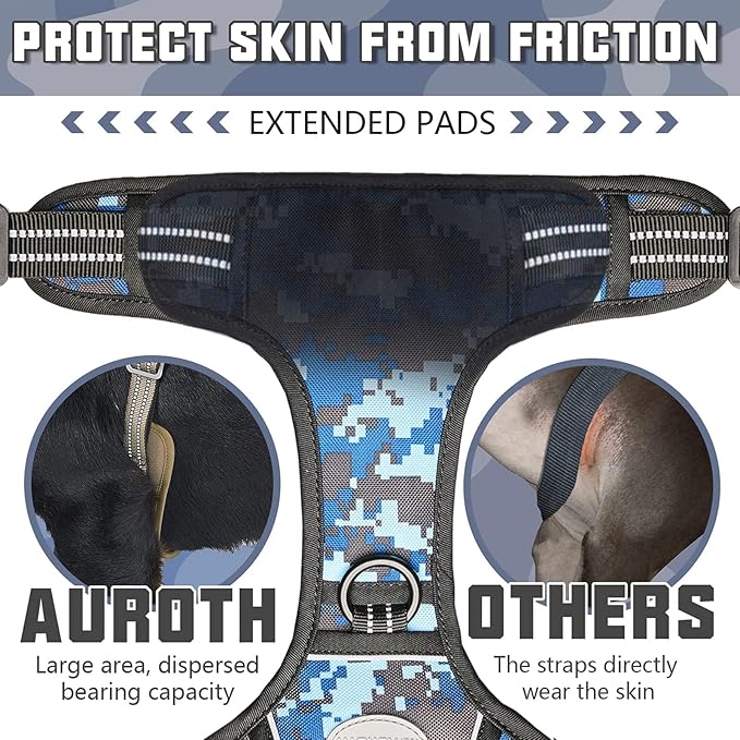 Auroth Tactical Dog Training Harness No Pulling Front Clip Leash Adhesion Reflective K9 Pet Working Vest Easy Control for Small Medium Large Dogs Blue Camo M | Heavy Duty with Handle, Breathable Padded, Reflective, Military K9, Easy Control for Working... - Image 4