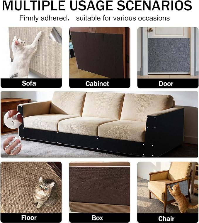 78.8"x15.8" Beige Cat Scratch Mat for Furniture DIY Climb Cat Scratcher Mat for Covering Cat Tower,Cat Scratching Post(2M,Beige) - Image 5