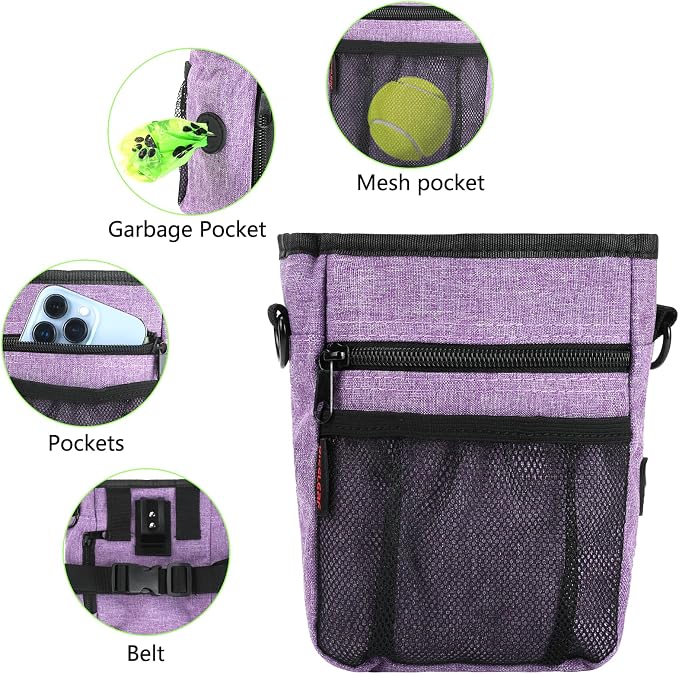 kissleaf Dog Treat Pouch, Magnetic Closure, Dog Clicker- Purple | Dog Training Treat Pouch, Large Size, Nylon Material, Magnetic Closure & Clicker, for Walking, Obedience & Outdoor Use - Image 3