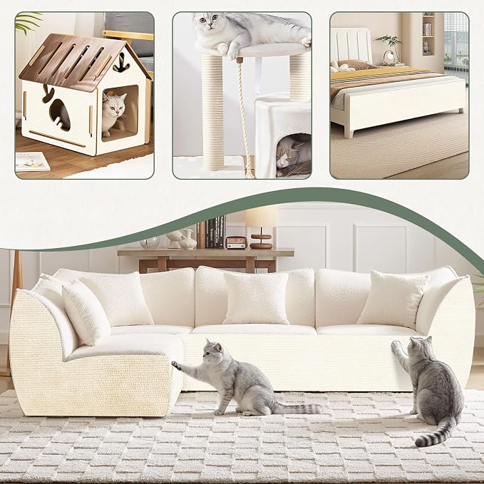 Anti Cat Scratch Furniture Protector, Couch Protector from Cat Claws | 78.7" x 15.8" Heavy Duty Couch Guard with Twist Pins & Tape, Furniture Protection for Sofa Corner & Door Window (Off-White) - Image 2