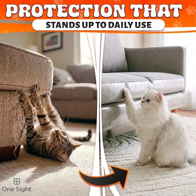 One Sight Single Sided Anti Scratch Cat Tape for Furniture, Clear PVC | Cat Scratch Furniture Protector for Couch, Carpet & Door Protection, Residue-Free, Easy Application, 4 In x 30 Yards - Image 3