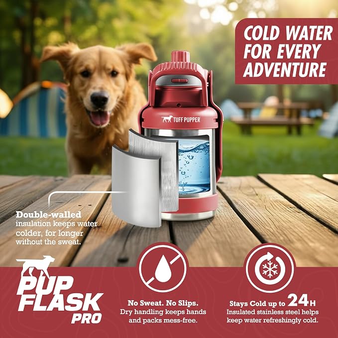 PupFlask Pro Portable Insulated Dog Water Bottle, Stainless Steel Bowl | 30 or 50 oz Leak-Proof Thermos Dispenser Keeps Water Cold 24+ Hours, Built-In Flip Cup for Walking, Hiking and Travel - Image 4