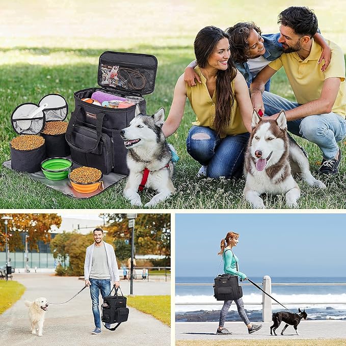 Modoker Dog Travel Bag with 2 Collapsible Dog Bowls, 1 Dog Backpack, Airline Approved Pet Travel BagOrganizer for Supplies & Accessories, 2 Travel Dog Food Container, Black | Dog travel accessories set with feeding supplies, bowls, mat, and strap. Idea... - Image 6