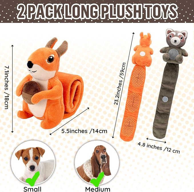 LECHONG 2-Pack Plush Squeaky Dog Toys, 23-Inch Snuffle Puzzle Tug of War Toy with Roll-Up Treat-Hiding Crinkle Tail, Enrichment Toys for Small & Medium Dogs to Relieve Boredom & Mental Stimulation - Image 4