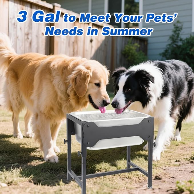 YUEPET Outdoor Elevated Dog Water Bowl, 3 Gallon Bowl for Large Dogs | 4 Heights Adjustable, 3 Gal Extra Large Stainless Steel Bowl, Raised Dog Water Bowl with Stand, Food and Water Use - Image 6