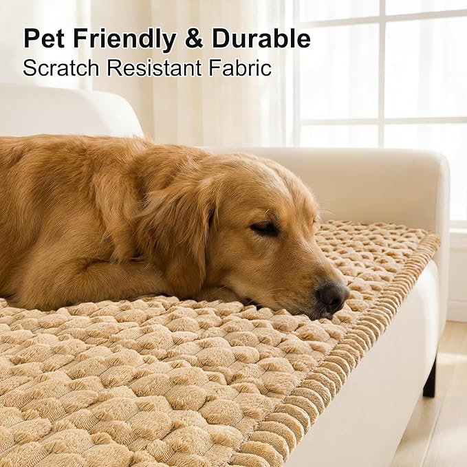 Smiry Non Slip Couch Covers for Dogs, Scratch Resistant Pet Sofa Protector | Machine Washable Soft Fuzzy Thick Furniture Cover for Sofa Loveseat Sectional Large Dogs, Camel, 20" x 24", 2 Pieces - Image 3