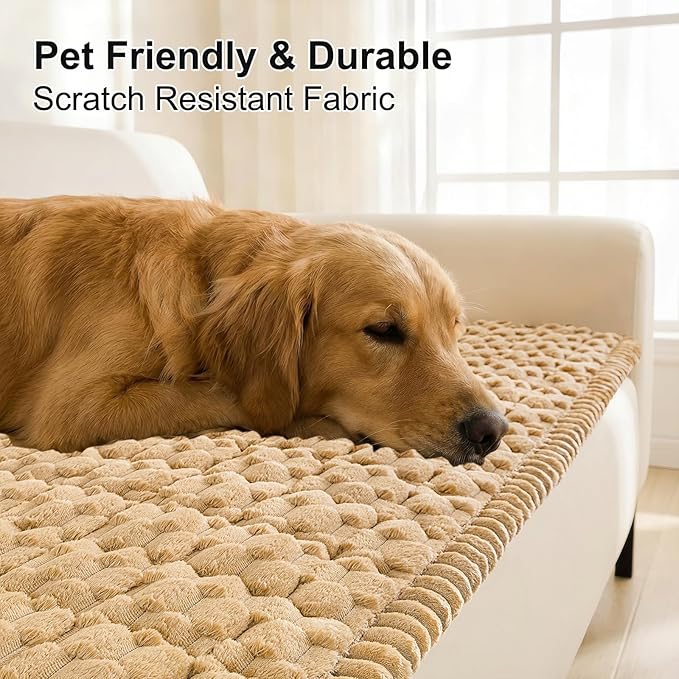 Smiry Non Slip Couch Covers for Dogs, Scratch Resistant Pet Sofa Protector | Machine Washable Soft Fuzzy Thick Furniture Cover for Sofa Loveseat Sectional Large Dogs, Camel, 35.4" x 63" - Image 3