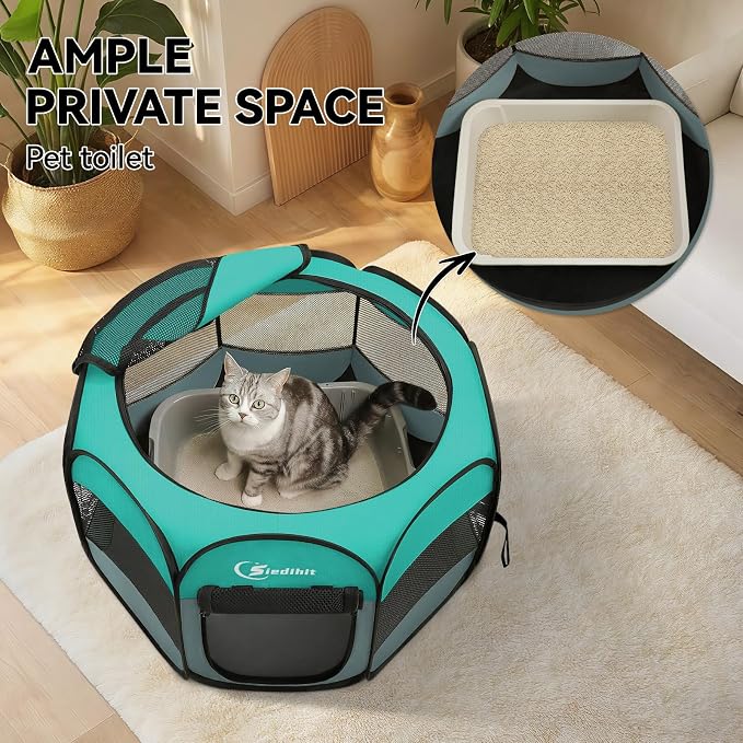 Siedihit Playpen for Small Dog Cat, Dogs Tent Crate Cage Indoor/Outdoor | Portable Pop Up Dog Kennel with Carrying Bag for Rabbits(Green, Small) - Image 6