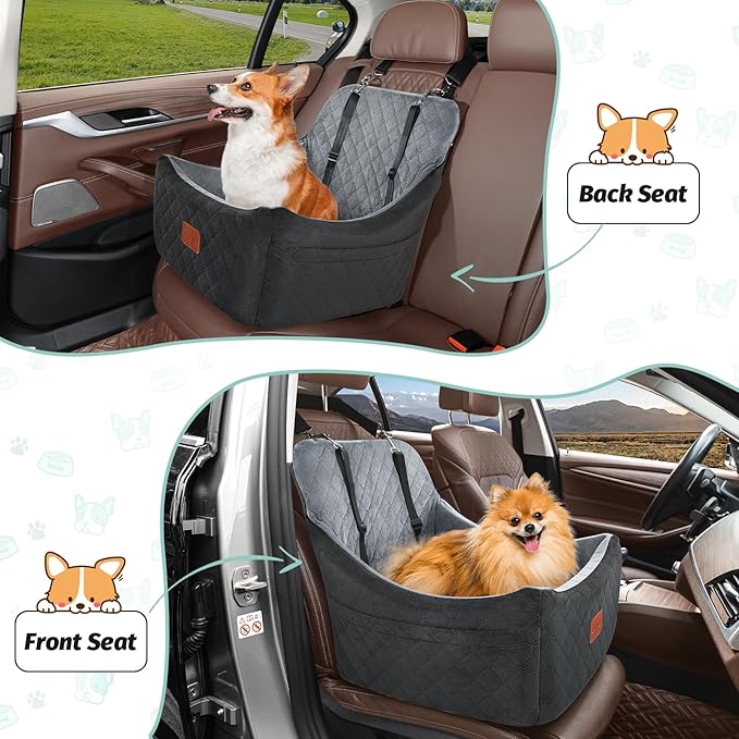 Lealchum Dog car seat for Medium Dogs,Easy to Install with Adjustable Straps,Anti Slip Bottom pet car Bed,Fully Detachable and Washable pet Travel Bed (Black/Grey, Medium) - Image 6