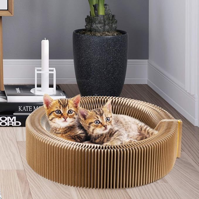 Collapsible Cat Scratcher Lounge Bed, Cardboard Cat Bed, Corrugated Pet Scratch Pad, Round Shape Cat Scratching Bed Nest for Indoor Big Large Kitty Kitten Cats - Image 7