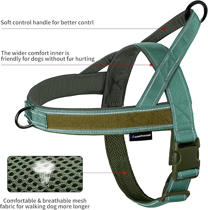 Annchwool No Pull Dog Harness with Padded Handle+5 Ft Leash,Reflective Strip Escape Proof and Quick Fit to Adjust Dog Harness,Easy for Training Walking for Small & Medium and Large Dogs(Green-Set,S) - Image 4
