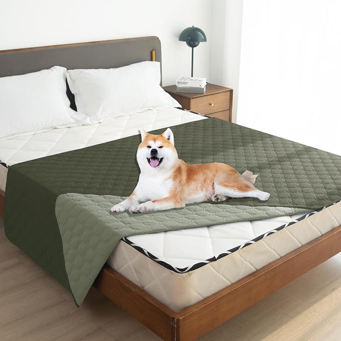 gogobunny 100% Double Sided Waterproof Dog Blanket Soft Pet Bed Cover Reversible Protect Furniture Couch Sofa Car for Puppy Large Dog Cat (Dark Olive/Light Olive, 82x102 Inch (Pack of 1)) - Image 3