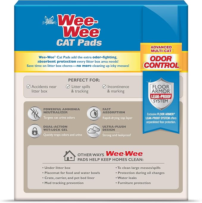 Four Paws Wee-Wee Cat Pads, Unscented, 10 Count | Disposable litter box mats, great for under litter boxes, advanced odor control, fast absorption, litter tracking, 28" x 30" - Image 9