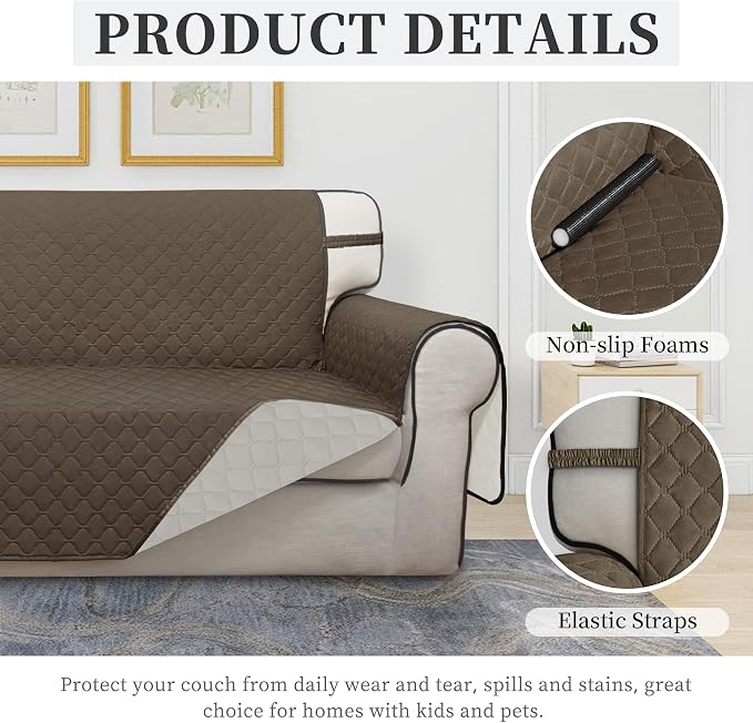 ISSUNTEX Double Protection 100% Waterproof Chair Sofa Cover for Living Room, Reversible Furniture Protector for Dogs, Pets, Kids (Chair, Camel/Ivory) - Image 5